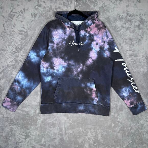 Hollister Must-Have Tie Dye Hoodie Black Purple Blue Size L - Picture 1 of 6